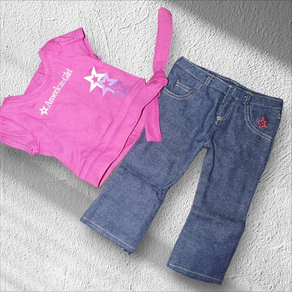 ʕ·ᴥ·ʔ American Girl Fuchsia Top and Denim Jeans Outfit